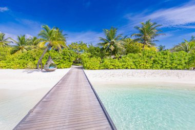 Hamaklı güzel tropik plaj. Seyahat kavramı