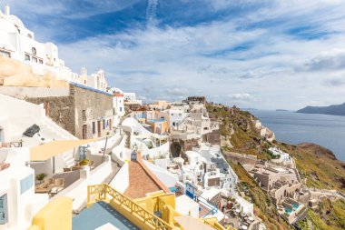  Geleneksel beyaz mimari. Lüks yaz seyahati tatil beldesi, tatil sahnesi