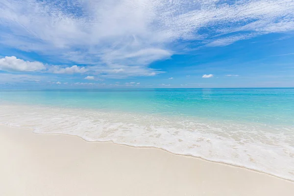 파도가자 모래사장푸른 하늘을 배경으로 조경의 지평선 불안정 자연의 해변의 — 스톡 사진