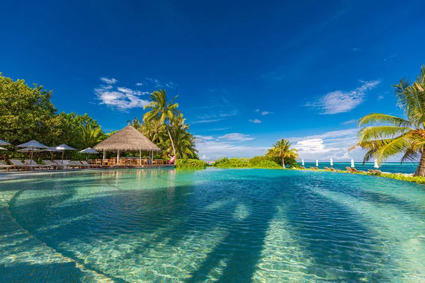 Piękna Tropikalna Plaża Palmami Widokiem Morze Malediwy Boost Przetwarzania Kolorów — Zdjęcie stockowe