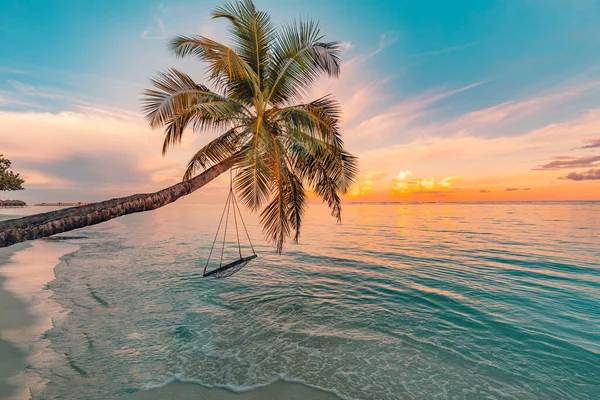 Gyönyörű Trópusi Strand Pálmafákkal — Stock Fotó