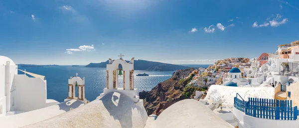 Summer Vacation Panorama Luxury Famous Europe Destination White Architecture Santorini — Stock Photo, Image