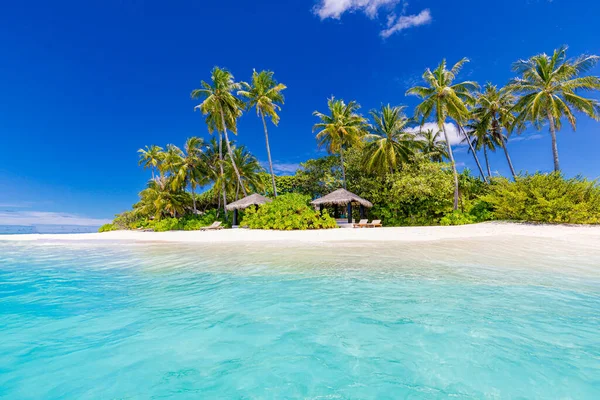 Luxus Resort Strand Wunderschönes Fernweh Reiseziel Landschaftlich Palmen Über Weißem — Stockfoto