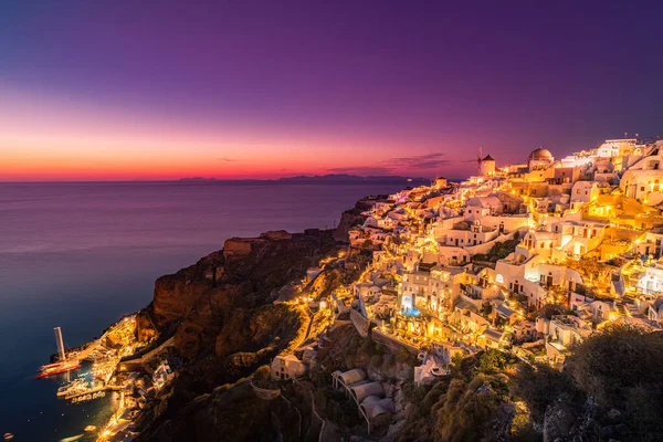 Coucher Soleil Sur Ville Santorin Grèce — Photo