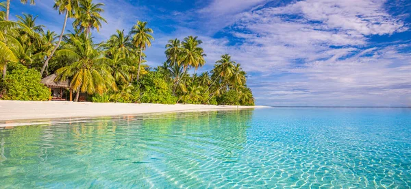 Luxus Resort Strand Wunderschönes Fernweh Reiseziel Landschaftlich Palmen Über Weißem — Stockfoto