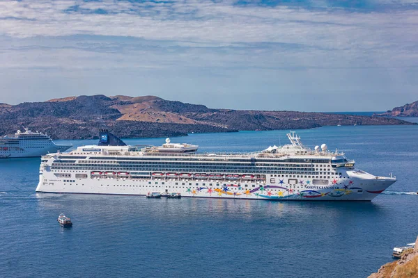 Santorini Görögország 2019 Norwegian Star Norwegian Cruise Line Tulajdonában Lévő — Stock Fotó