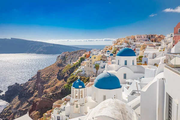 Summer Vacation Panorama Luxury Famous Europe Destination White Architecture Santorini — Stock Photo, Image