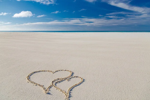 Hearts Drawn Sandy Beach Royalty Free Stock Images