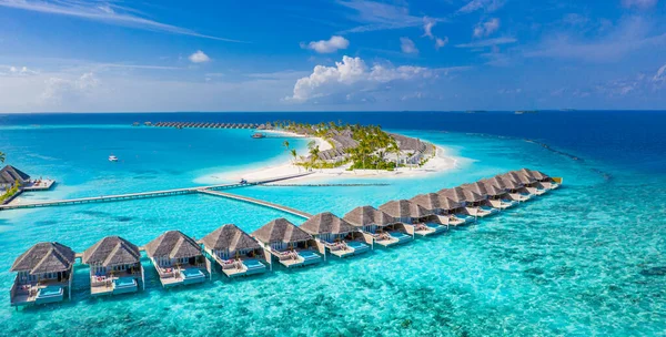 Aerial Photo Beautiful Maldives Paradise Tropical Beach Amazing View Blue Stock Photo