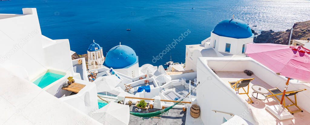  Traditional white architecture. Luxury summer travel vacation destination, holiday scene