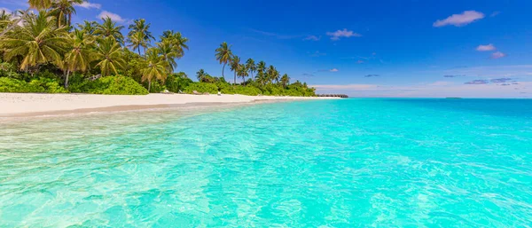 Mooi Tropisch Strand Met Palmbomen Voor Vakantie — Stockfoto