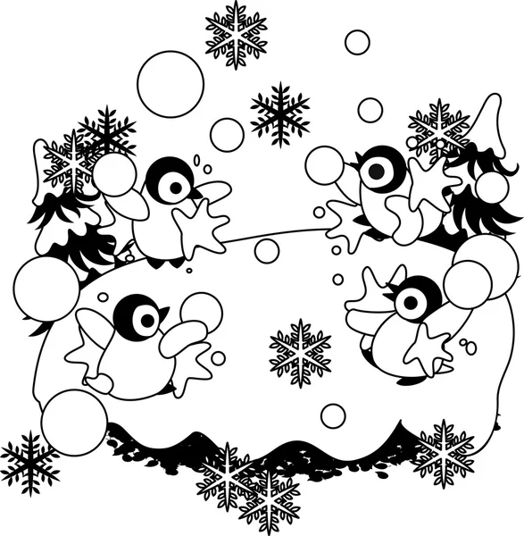 The snow ball fight of penguins. — Stock Vector