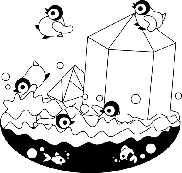 Baño de mar de pingüino — Vector de stock