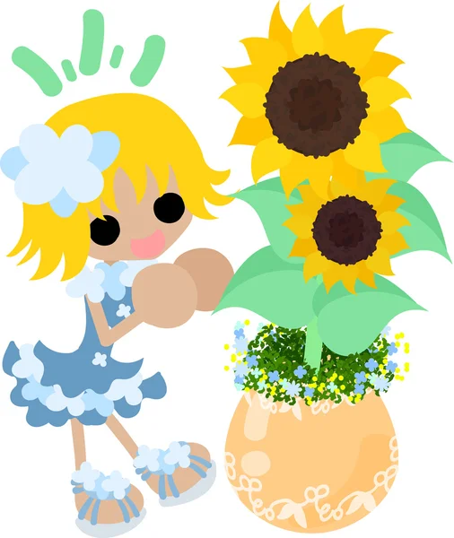 Ilustrace slunečnice dívka — Stockový vektor