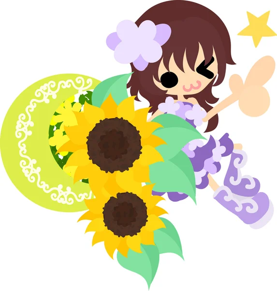 The illustration of sunflower girl — Stock Vector