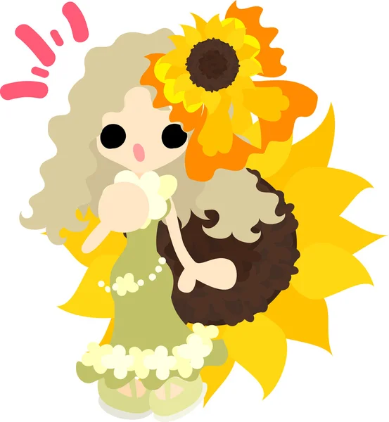 L'illustrazione della ragazza girasole — Vettoriale Stock