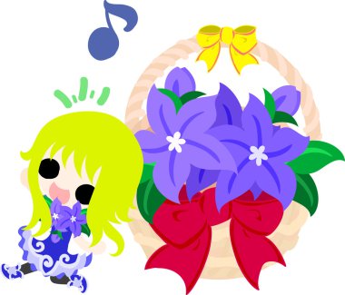 Mor çiçek kız, çizim