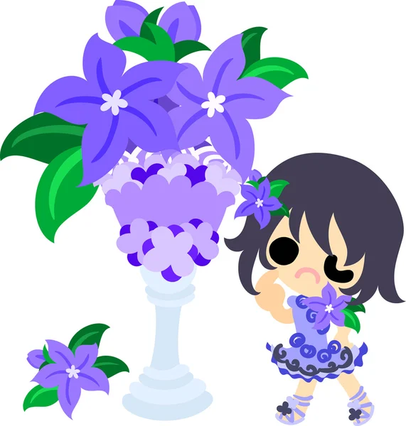 Иллюстрация девочки с фиолетовым цветком — стоковый вектор