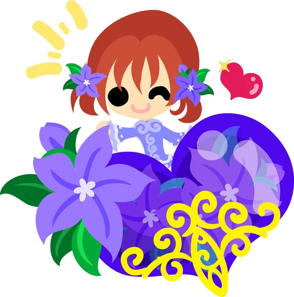 Ilustracja fioletowy kwiat dziewczyna — Wektor stockowy