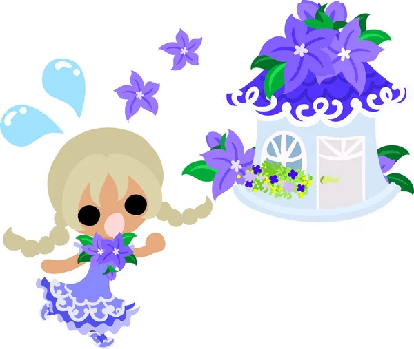 The illustration of purple flower girl — Stock Vector
