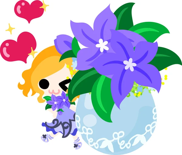De illustratie van paarse bloemenmeisje — Stockvector
