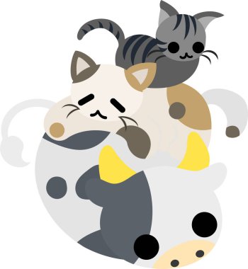 Doldurulmuş bir hayvan ve sevimli kediler gibi yuvarlak bir inek tasviri