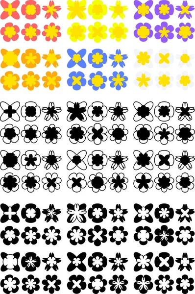 Exécuter Des Icônes Fleurs Différentes Formes — Image vectorielle