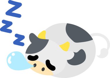 Yuvarlak bir ineğin tasviri tıpkı uyuyan doldurulmuş bir hayvan gibi.