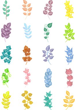 Gizemli şekilli çeşitli otların sevimli ikonları.