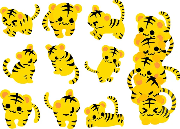 可愛い虎のアイコン様々なポーズ — ストックベクタ