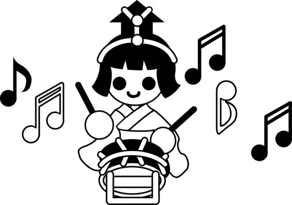 女の子のお祭り「5 人のミュージシャン (小さいドラム)" — ストックベクタ