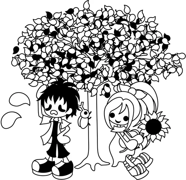 yaz ortası bir ağacın gölgesinde.