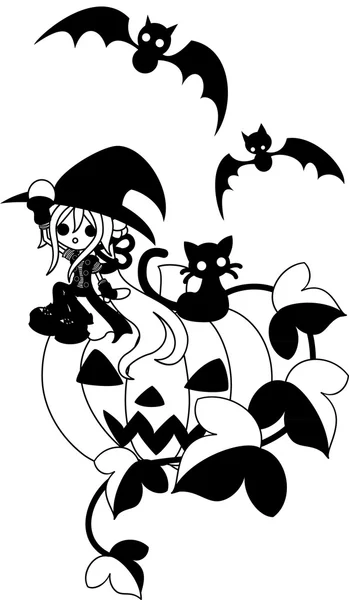 Kouzelník dívka s černou kočkou. — Stockový vektor