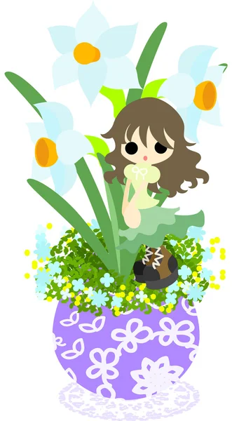 De schattige kleine bloempot-narcissus- — Stockvector