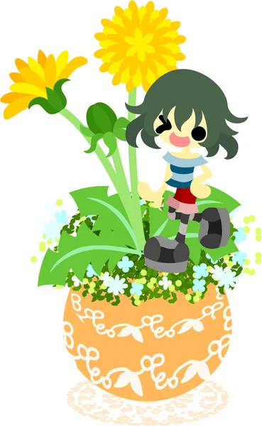 The cute little flowerpot -dandelion- — Stock Vector