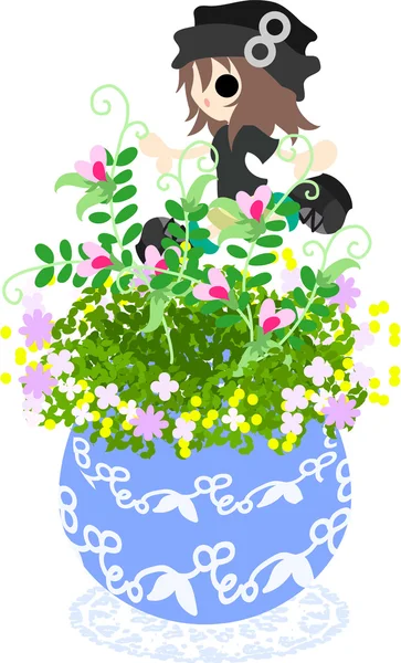 The cute little flowerpot -vetch- — Stock Vector