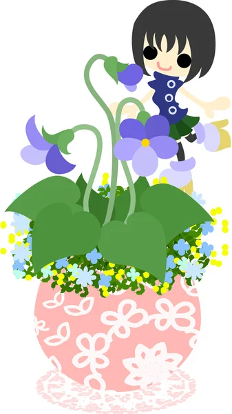 Az aranyos kis Virágtartó-lila- — Stock Vector