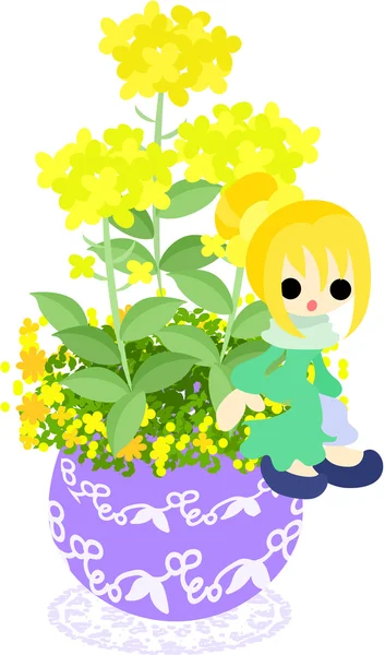 Le joli petit pot de fleurs -colza - — Image vectorielle