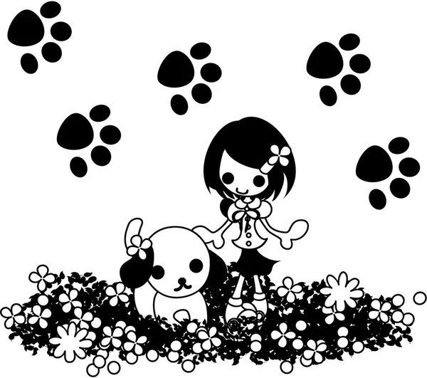 Pieni tyttö ja koira. — vektorikuva