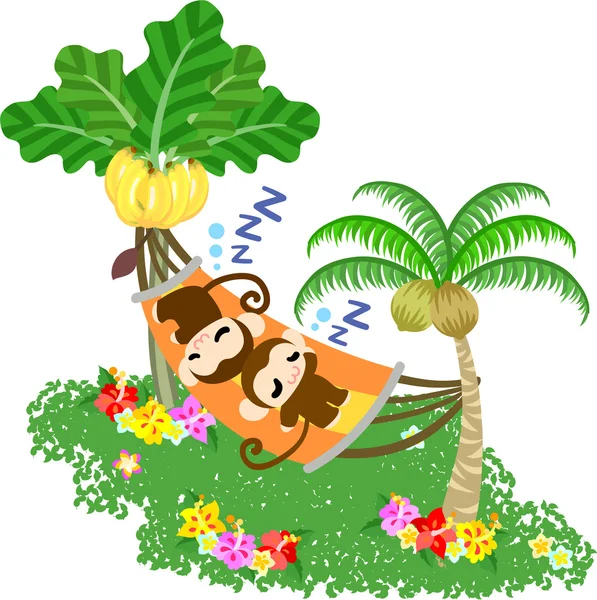 Pretty Monkeys -Taking a nap on the hammock- — Stock Vector