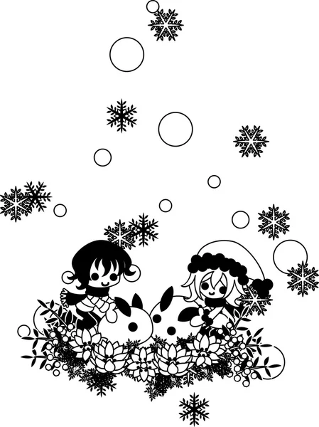 雪兔子和儿童 — 图库矢量图片