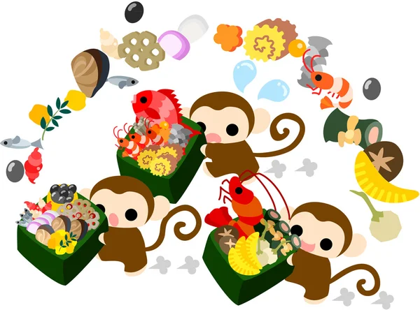Majmok és újévi ételek — Stock Vector