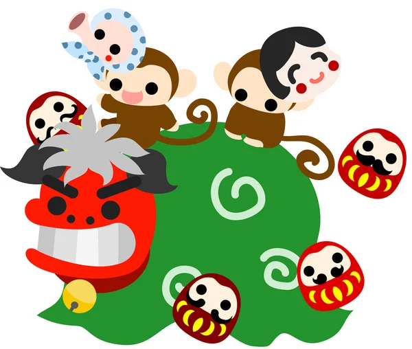 Monkeys and lion dance — Stock Vector