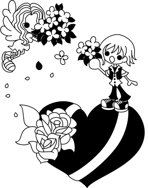 Un ange et un bouquet — 图库矢量图片