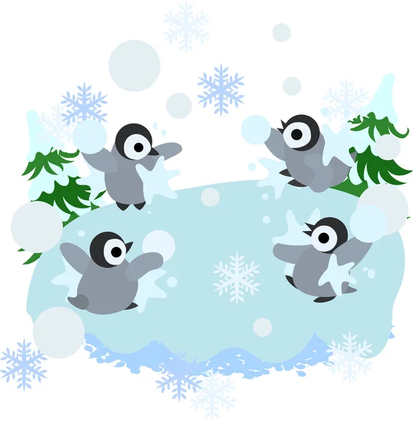 En snö boll kamp av pingviner. — Stock vektor