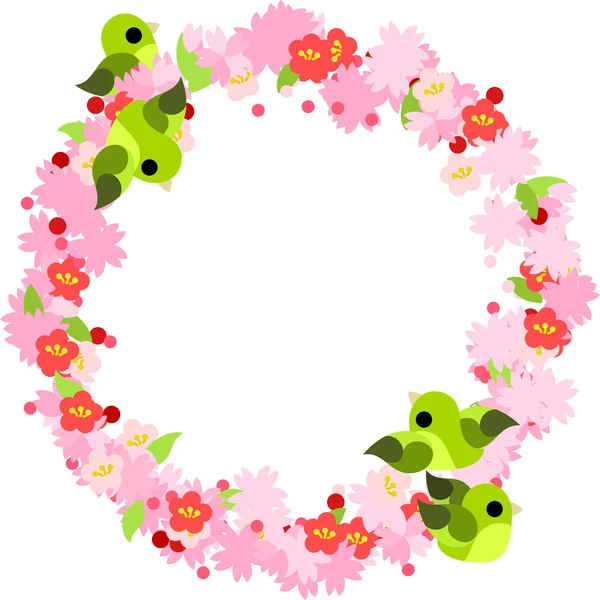 Wreath of small flowers and little birds — Stock Vector