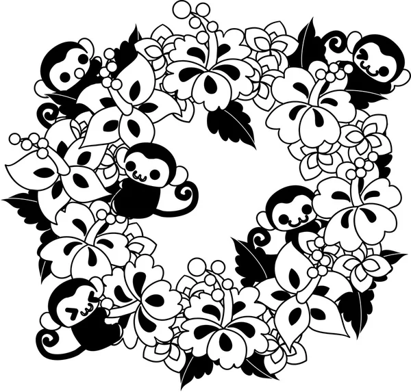 Jolies guirlandes de singes d'hibiscus - — Image vectorielle