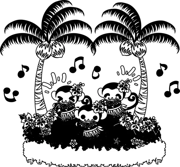 Bonitos macacos-hula dançando - — Vetor de Stock