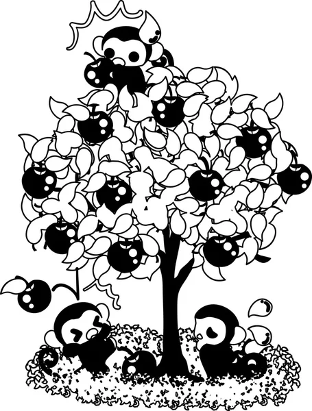 Jolies singes singes ramassant des pommes - — Image vectorielle