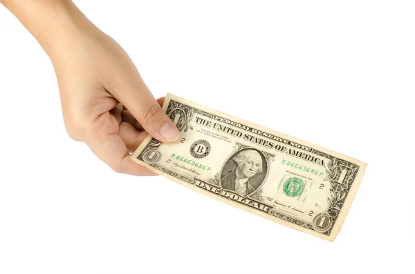 Hand with one dollar — Stock Photo, Image